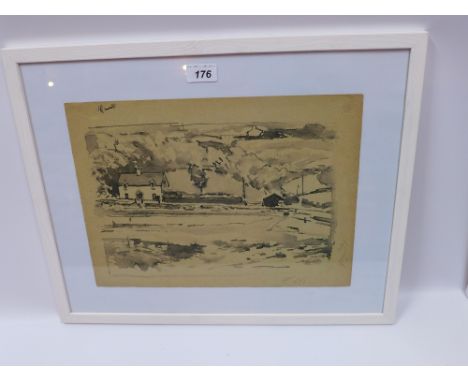 John Mclusky, an original pen and ink drawing of the English countryside, signed and dated 1979. 39cm x 29cm