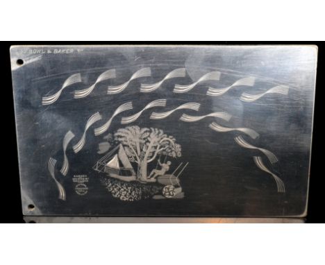 Eric Ravilious - Garden - A 1930s rectangular chrome plated printing plate etched with a roundel of a lady swinging in a tree