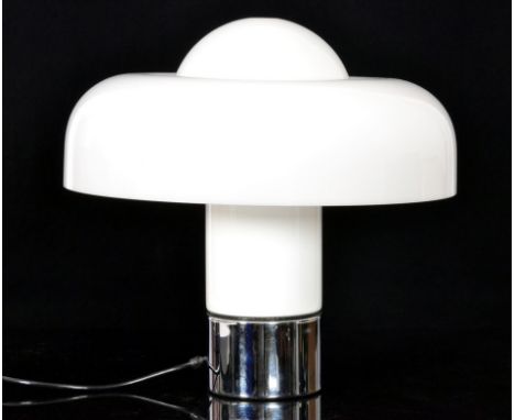 Luigi Massoni for Harvey Guzzini - A 'Brumbury' table lamp, with white acrylic shade above the powder coated and chromium pla