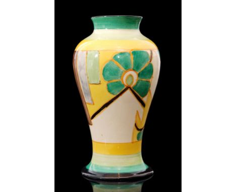 Clarice Cliff - Moonflower - A shape 14 Mei Ping vase circa 1933 hand painted with an abstract flower and panel design betwee