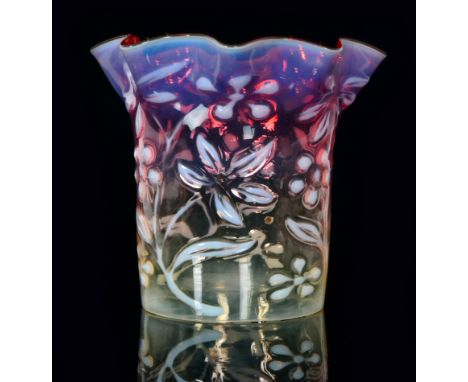 John Walsh Walsh - A large lamp shade of cylindrical form with a wave rim, relief moulded in the Chestnut pattern with opales