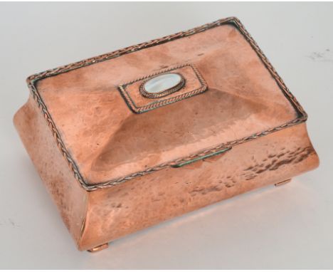 English School - A rectangular box raised on four strut feet the plainished body terminating with hinged lid with rope twist 
