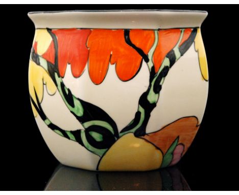 Clarice Cliff - Honolulu - A Chester fern pot circa 1933 hand painted with a stylised tree with Zebra stripe trunk between gr