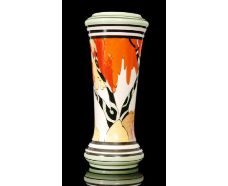 Clarice Cliff - Honolulu - A shape 187 vase circa 1933 hand painted with a stylised tree with Zebra stripe trunk between gree