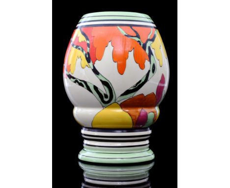 Clarice Cliff - Honolulu - A shape 362 vase circa 1933 hand painted with a stylised tree with Zebra stripe trunk between gree