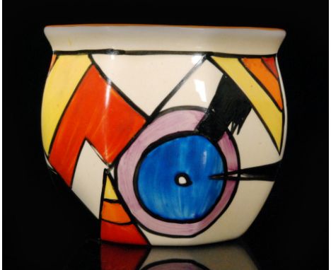 Clarice Cliff - Lightning - A Chester shape fern pot circa 1929 hand painted with a target motif over abstract flash and pane