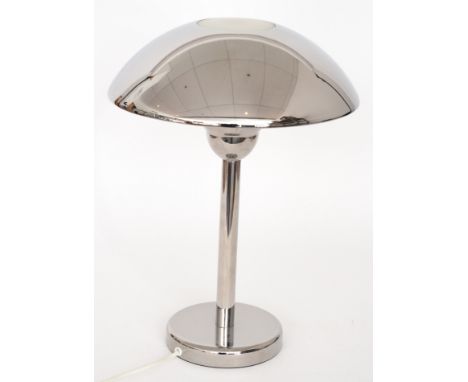 Unknown - A modern Swiss lumess style chrome lamp with slender stem and convex chrome shade, height 46cm