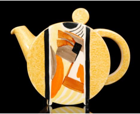 Clarice Cliff - Xavier - A Bon Jour teapot circa 1933 hand painted with a central abstract panel between black borders over a