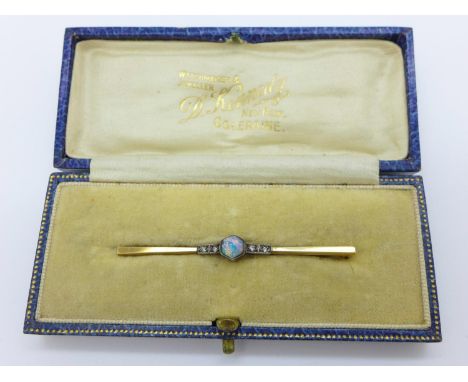 A 9ct gold and silver set opal brooch, 2.5g, boxed 