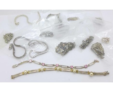 Fifteen silver bracelets 
