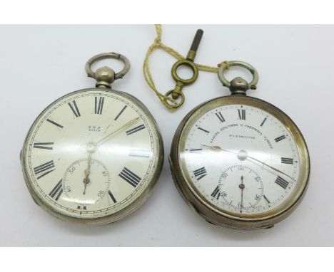 Two silver cased pocket watches, including Admiral Edgcombe, Plymouth 