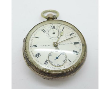 A silver cased pocket watch with chronograph dial 