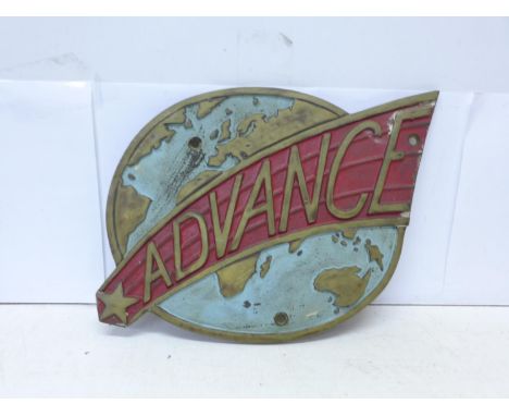 A cast metal engine plaque, Advance 