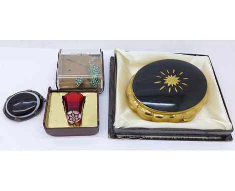 A mourning brooch and a Caithness jewellery set, etc. 