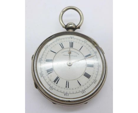 A silver cased centre seconds chronograph pocket watch 