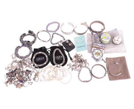 A quantity of jewellery to include a diamond set bracelet in white metal testing as 18ct, various pairs of gem-set earrings, 