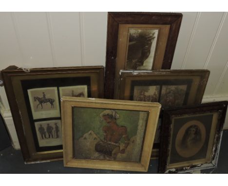 Three military prints, Indian regiments and cavalry, together with an oil print and architectural photographs