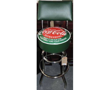 A contemporary Coca Cola green leatherette and chrome bar stool