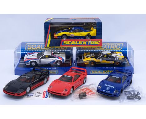 Scalextric Ferrari Group, 1:32nd Scale Cars to include (1) C2036 F40 IGOL No.28; (2) C2974 308 GTB Makela Auto Tuning 1977 No