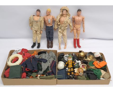 Palitoy Action Man vintage loose 4 x painted head figures (1 figure is a vintage Hasbro G.I. Joe) and a quantity of clothing/