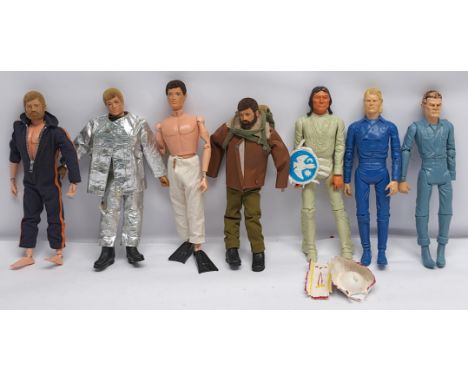 Palitoy Action Man vintage 4 x flock hair figures (2 are missing hands/arm), also includes 3 x Marx Toys - Johnny West figure