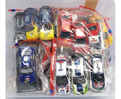 Scalextric and similar, a loose/unboxed group of Slot Cars, Car parts, (sorted into model groups and bagged by the Vendor), n