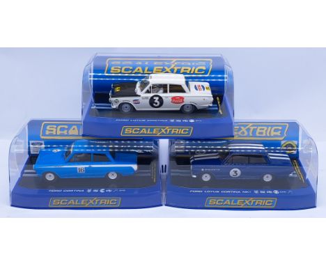Scalextric Ford Cortina Group, 1:32nd Scale Cars to include (1) C3096 GT No.3 - 1964 East African Safari; (2) C3210 Lotus - 1