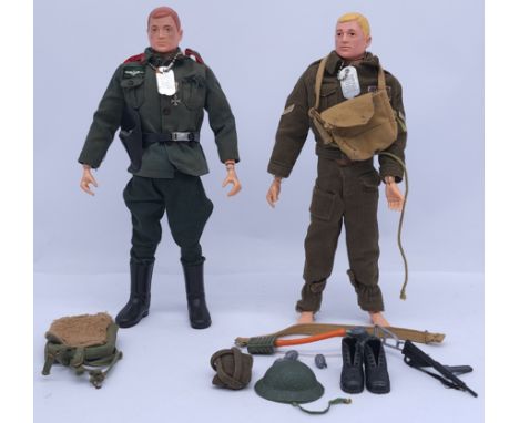 Palitoy Action Man vintage pair to include (1) painted head, plastic hands figure - part dressed in British Infantryman outfi