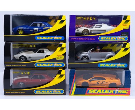 Scalextric, a group of 1:32nd scale Slot Cars to include (1) C2573 Chevrolet Camaro SS Street Car; (2) C2575 Chevrolet Corvet