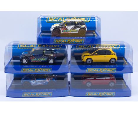 Scalextric Fiat Cinquecento &amp; Mini Cooper Group, 1:32nd Scale Cars to include (1) C2869 Fiat Cinquecento, Yellow; (2) C29