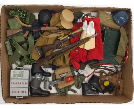 Palitoy Action Man vintage loose clothing/accessories to include guns, various part outfits, helmets/hats plus others - see p