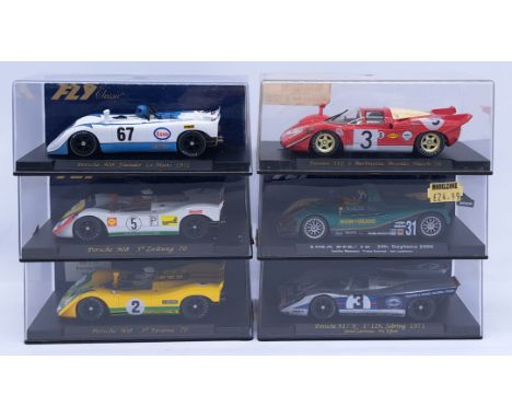 Fly Car Models, a group of 1:32nd scale Slot Cars to include (1) C12 Porsche 908 Amarillo; (2) C16 Porsche 908 Martini; (3) C