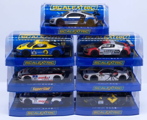 Scalextric Audi R8 Group, 1:32nd Scale Cars to include (1) C3045 LMS Team Phoenix Racing No.98; (2) C3279 R8 KK Performance; 