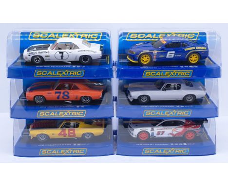 Scalextric Chevrolet Camaro Group, 1:32nd Scale Cars to include (1) C3108 Z/28; (2) C3219 1970 No.48; (3) C3221 1969 Todco Ra