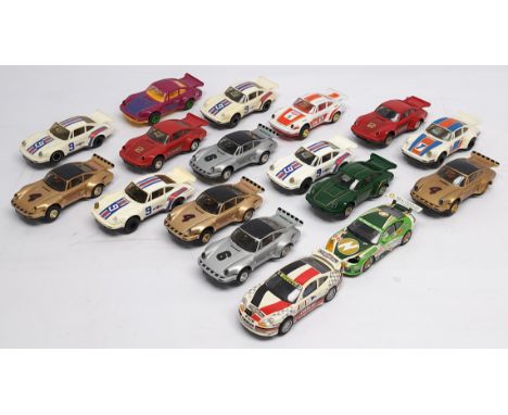 Scalextric and similar, a loose/unboxed group of Porsche Slot Cars, some duplication, not tested and not checked for complete