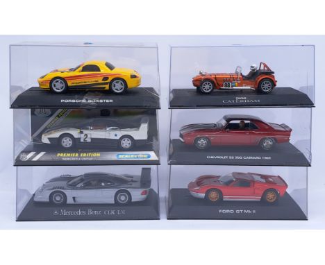 Scalextric, a group of 1:32nd scale Slot Cars to include (1) 1969 Chevrolet SS 350 Camaro; (2) Taran Caterham; (3) Ford GT Mk