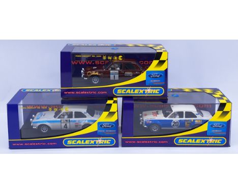 Scalextric Group of Ford Escort, 1:32nd Scale Cars to include (1) C2643 RS 1600 No.4; (2) C2757 RS 1600 - Timo Makinen No.1; 