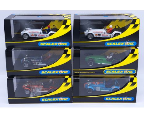 Scalextric Caterham Group, 1:32nd Scale Cars to include (1) C2344 7 - "Peter Ritchie Racing"; (2) C2345 7 "Team Taran"; (3) C