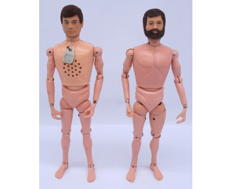 Palitoy Action Man vintage pair of loose/undressed flock hair, plastic hand figures, includes 1 Talking Commander Figure (tal