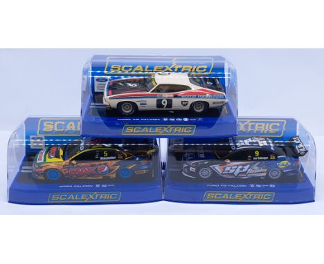 Scalextric Ford Falcon Group, 1:32nd Scale Cars to include (1) C3303 XB - Moffat Ford Dealers; (2) C3321 FG - 2012 Stone Brot