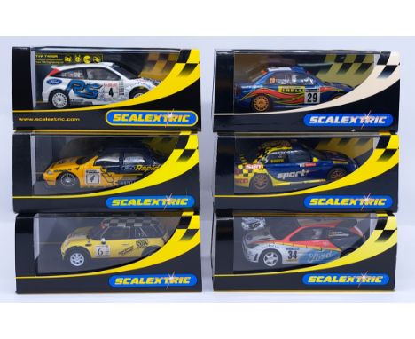 Scalextric, a group of 1:32nd scale Racing Slot Cars to include (1) C2172 Ford Mondeo Works No.4; (2) C2485 Mini Cooper - Joh