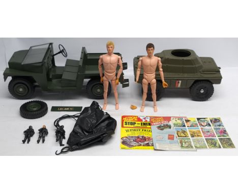 Palitoy (and similar) Action Man vintage 2 x loose/undressed flock hair, gripping hands figures (the hands are damaged and di