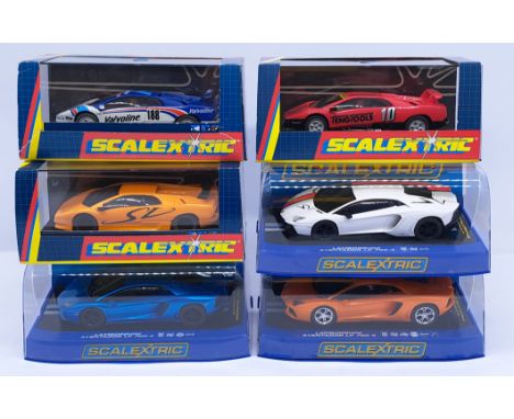 Scalextric Lamborghini Group, 1:32nd Scale Cars to include (1) C2192 Diablo Valvoline; (2) C2193 Diablo SV; (3) C3264 Aventad