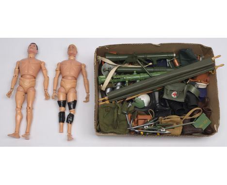 Palitoy Action Man vintage loose/unboxed group to include 2 x figures (both are damaged), various part outfits, rifles, boots