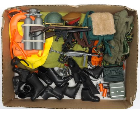 Palitoy Action Man vintage loose clothing/accessories to include guns, various part outfits, helmets/hats plus others - see p