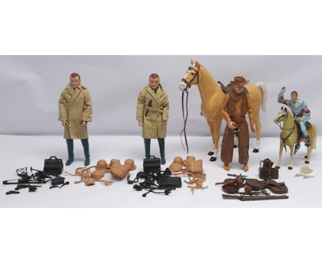 Marx Toys vintage unboxed group to include (1) Mike Hazard Double Agent 12" action figure (x 2), with accessories; (2) Johnny