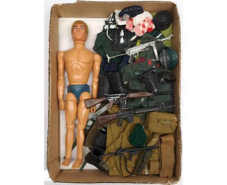Palitoy Action Man vintage, unboxed group to include undressed flock hair, gripping hands, dynamic body figure plus various a