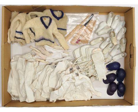 Palitoy Action Man vintage loose Action Cricketer clothing/accessories to include sweaters, shirts, trousers, pads, plus othe
