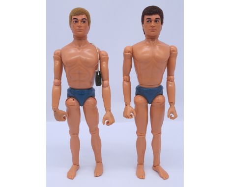 Palitoy Action Man vintage pair of loose/undressed flock hair, gripping hands dynamic body figures, includes 1 Talking Comman