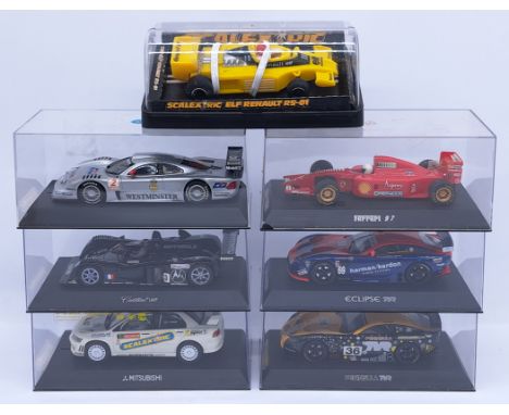 Scalextric, a group of 1:32nd scale Slot Cars to include (1) TVR Tuscan - Peninsula - JCB; (2) TVR Tuscan - Eclipse; (3) Merc